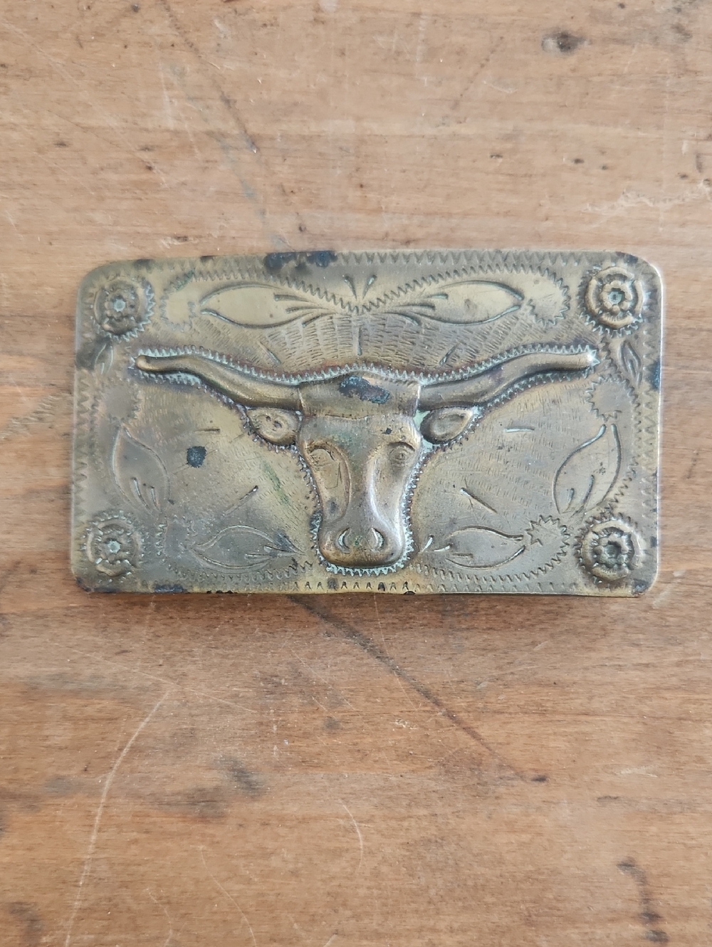 Vintage Western Longhorn Brass Belt Buckle